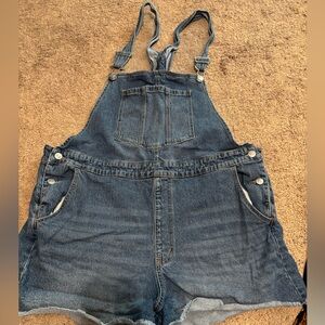 No Boundaries Denim Shortalls - Light Blue with Gold Stitching